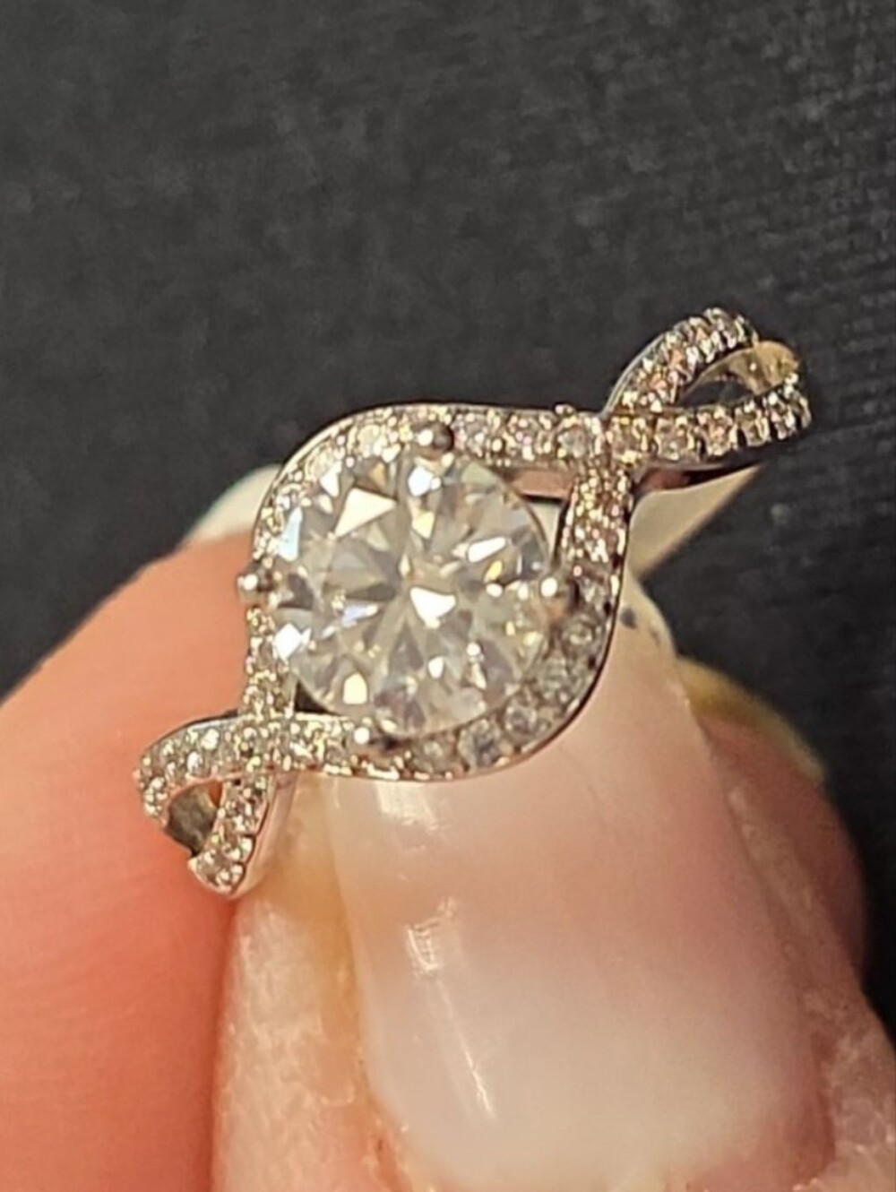 1ct Moissanite Twist Ring in Silver with Top GRA rating FLAWLESS COLORLESS